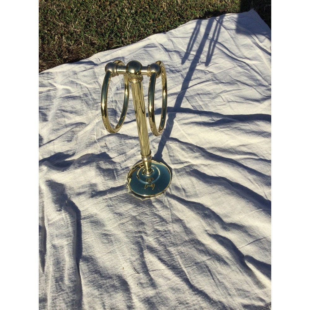 Vtg brass counter towel stand holder circle bathroom 12” gold farmhouse country - Picture 5 of 11